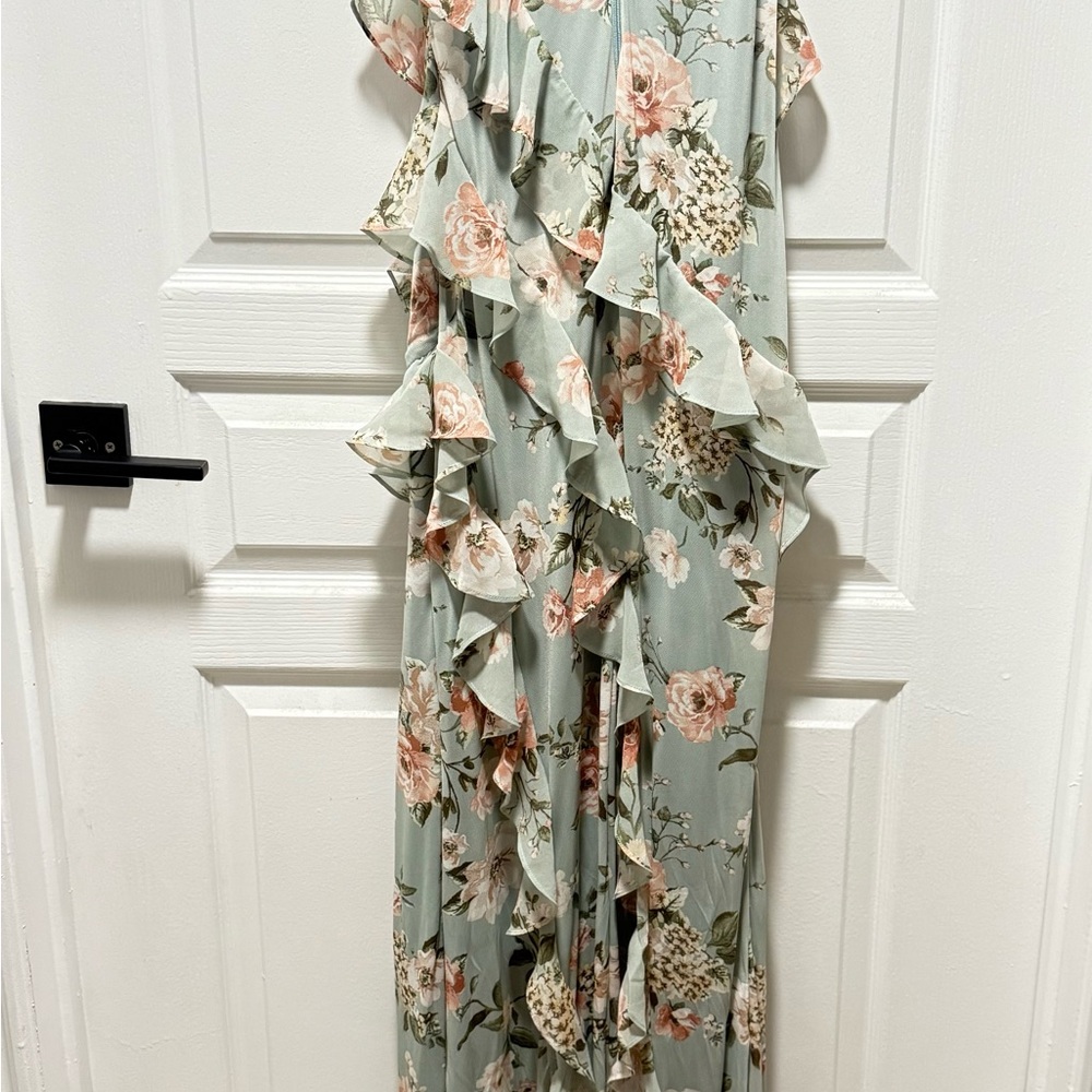 Windsor Asymmetrical Floral Dress in Green and Pink
